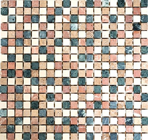 Mosaik Quadrat mix Random Marmor Naturstein Küche, Mosaikstein Format: 15x15x8 mm, Bogengröße: 305x322 mm, 10 Bögen