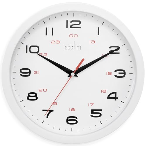 Acctim Aylesbury Kitchen Wall Clock Quartz 12/24 Hour Dial White 25cm