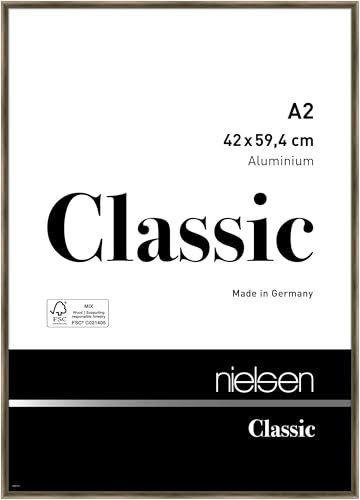 nielsen Bilderrahmen, 42 x 59,4 cm (A2), Aluminium, Walnuss matt, Posterrahmen zum Aufhängen im Hoch- & Querformat, Echtglas, Classic