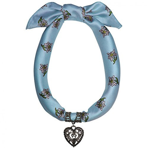 P.S. Schuhmacher Trachtenschmuck Dirndlkette Trachten Schmuck Dirndl Satin-Tuch m. Herz Kette Dirndltuch Trachtenkette Trachtentuch 60x60cm Edelweiß Herzanhänger Dirndlschmuck, Farbe:hellblau