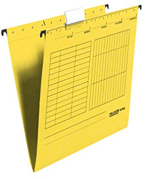 Original Falken 5er Pack Hängemappe UniReg. Made in Germany. Aus Recycling-Karton für DIN A4 seitlich offen gelb Blauer Engel ideal für die lose Blatt-Ablage im Büro und der Behörde