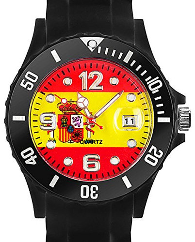 Taffstyle® Fanartikel Silikon Armbanduhr Gummi Trend Watch Quarz Fan Uhr mit Fussball Weltmeisterschaft WM & EM Europameisterschaft 2016 Länder Flaggen Style - Spanien