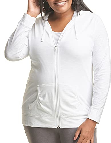 Just My Size Women's Full Zip Jersey Hoodie, White, 2X