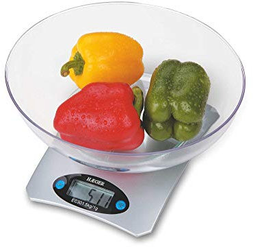 HAEGER Santini Küchenwaage, hohe Präzision, mit Messbecher aus Glas und LCD-Touchscreen