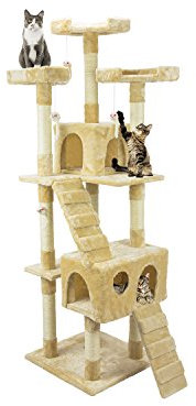 Tiragraffi da 170Cm con Cuccia per Gatti Albero Parco giochi gioco tira graffi per Gatto (Beige)