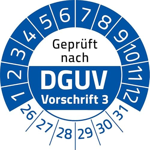 Geprüft nach DGUV Vorschrift 3 Prüfplakette, 100 Stück, in verschiedenen Farben und Größen, Prüfetikett Prüfsiegel Plakette DGUV V3 (20 mm Ø, Blau)