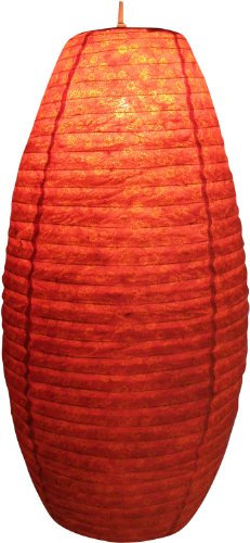 GURU SHOP Ovaler Lokta Papierlampenschirm, Hängelampe Coronada - Blümchen Orange, 52x29x29 cm