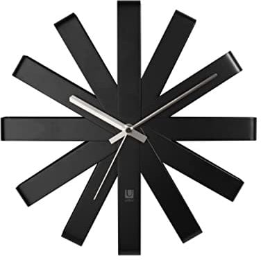 Umbra Ribbon Wanduhr, Moderne Quarz Wanduhr aus gebogenem Metall für Küche, Büro und Schlafzimmer, 31 cm, Schwarz