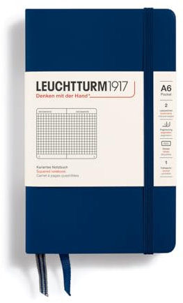 LEUCHTTURM1917 342919 Notizbuch Pocket (A6), Hardcover, 187 Nummerierte Seiten, Marine, Kariert