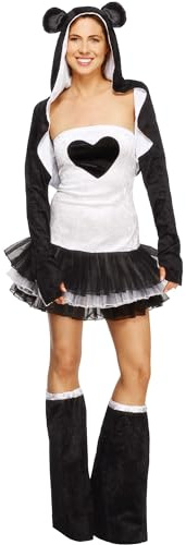 Smiffys Fever Panda Costume, Tutu Dress, Black & White with Detachable Clear Straps, Jacket & Bootcovers, Fever Fancy Dress, Animal Dress Up Costumes