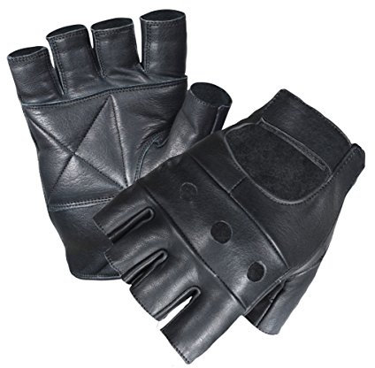Make or Break UNISEX MEN LADIES FINGERLESS REAL LEATHER CYCLING GYM DRIVING WHEEL CHAIR GLOVES (Medium, Black)