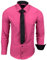 Baxboy 444-BK Herren Kontrast Hemd Business Hemden mit Krawatte Hochzeit Freizeit Fit, Farbe:Pink, Größe:4XL