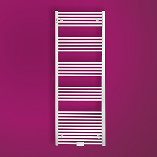 Mert Heizung elektrisch oder Warmwasser 1/2 Zoll Bad-Heizung 1500x300 Bad-Heizkörper Mittelanschluss 50 mm weiß Handtuchhalter für Wandmontage
