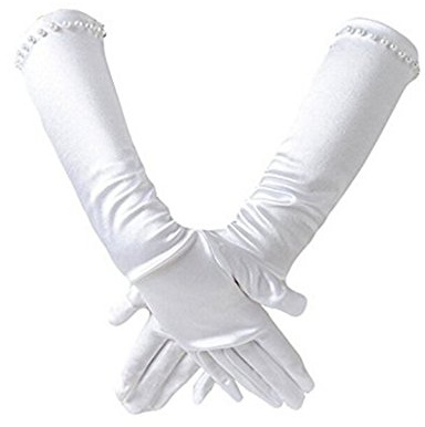 Ever Fairy Mädchen klassisch weiß Hochzeitskleid Perlstickerei Handschuhe