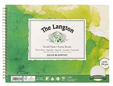 Daler-Rowney The Langton CP 300gsm 12 x 9in Watercolour Paper 12 Sheets | Cold-Pressed Watercolour Paper, Spiral Pad, Natural White Sheets, For Professional Artists