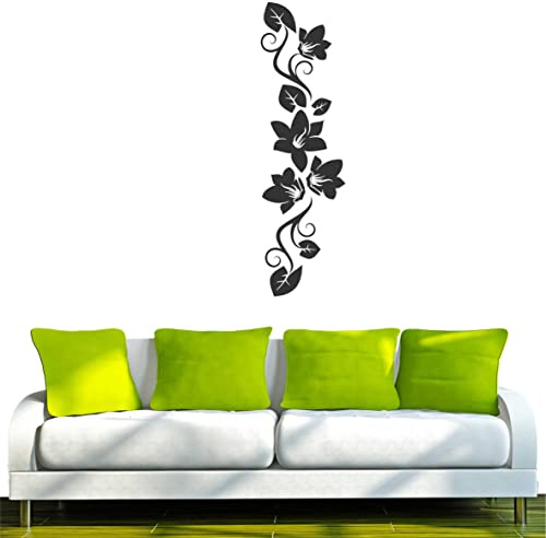 INDIGOS UG - Wandtattoo Wohnzimmer - Wandaufkleber Blümchen Ranke mit hübschen Blumen 80x23 cm - schwarz f269 - Aufkleber Kinderzimmer Schlafzimmer Küche Badezimmer Büro Dekoration
