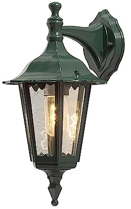 Konstsmide Outdoor Wall Light Mains Powered/Firenze Small Up Traditional Lantern/1 x 60 W E27 Max Lamp/Clear Glass/Aluminium/IP43/Outside Light Green