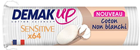 Demak'Up Tampons Démaquillants Sensitive - Visage et Yeux - Fibres de Coton 100% Naturelles - 64 Cotons (L'emballage de l'article peut varier)