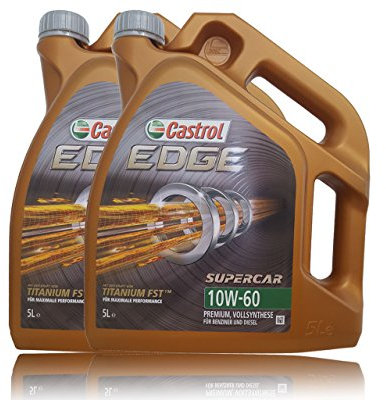 Castrol Edge Titanium FSTTM 10W-60 Lot de 2 bidons de 5 litres d'huile de moteur avec étiquette de vidange d’huile incluse, spécifications/homologations : ACEA A3/B3, A3/B4, API SN/CF, VW 501 01/505 00, exclusive BMW M F
