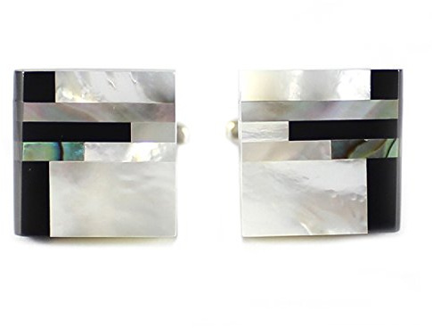 Mendepot classique véritable Onyx et nacre Boutons de manchettes avec boîte
