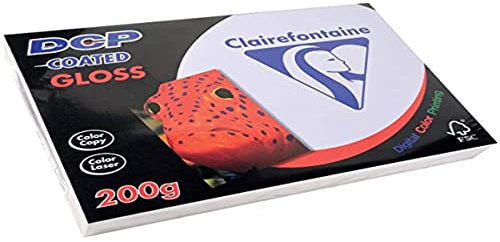 Clairefontaine 6861C Druckerpapier DCP Premium Kopierpapier für farbintensiven Bilderdruck, DIN A4, 21 x 29,7cm, 200g, 1 Ries mit 250 Blatt, glänzend Weiß gestrichen