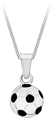 Tuscany Silver Damen Rolokette Mit Anhänger Sterling Silber Fußball Schwarz und Weiß Emaille Einstellbar 41cm/16' - 46cm/18'