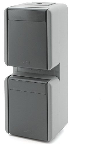 Feuchtraum Aufputz Schalter Steckklemmen Aufbau Außen Steckdose fach IP44 Grau (VER.STECKDOSE 2fach CF15GY)