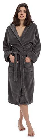 Lumaland Luxury Mikrofaser Bademantel mit Kapuze für Damen und Herren verschiedene Größen und Farben Grau XXL