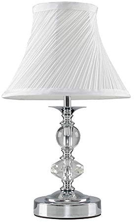 MiniSun | Modern Polished Chrome and Glass Touch Table Lamp with Pleated White Shade | Table Lamps & Home Improvements Essential