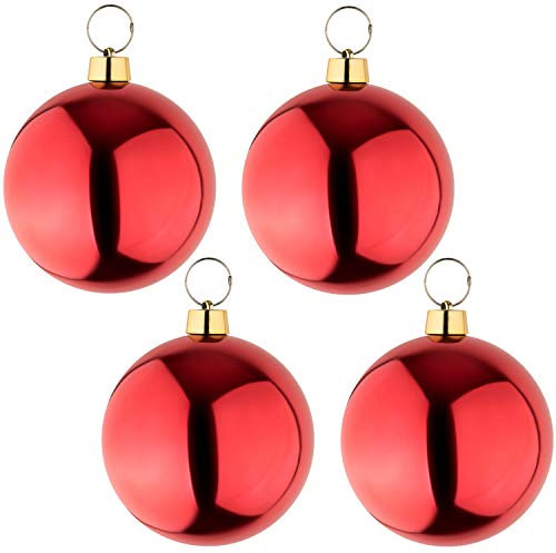 Your Castle 4 große Weihnachtskugeln Christbaumkugel rot glänzend 25 cm Durchmesser. Für Innen und wetterfest für Aussen. Mit Stahlring zur wiederverwendbaren Befestigung