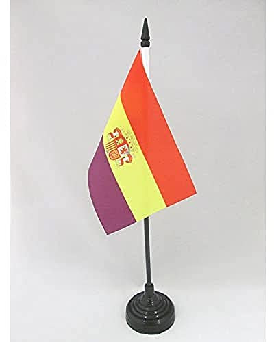BANDERA de MESA ESPAÑA REPUBLICANA CON ESCUDO 15x10cm - BANDERINA de DESPACHO DE LA REPUBLICA ESPAÑOLA 10 x 15 cm - AZ FLAG