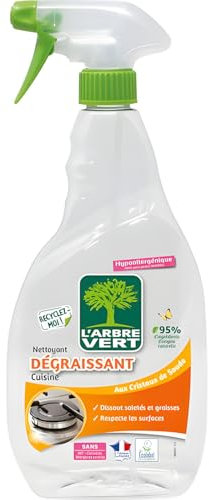 L'Arbre Vert Spray Nettoyant Dégraissant cuisine aux cristaux de soude ECOLABEL - Hypoallergénique - 740mL