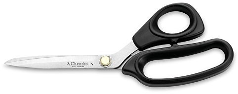 3 Claveles Varios Usos Tijeras Costura, Multiusos, Mangos TPR, 23 cm-9, Acero al Carbono, Negro