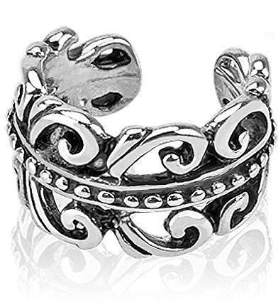 Bungsa Ornament Ear Cuff Ohrstecker verzierter Wirbel (Conch Fake-Piercing Ring Rhodium Ohrstecker silber Clip Ohrringe Ohrschmuck Ohrklemmen Damen Frauen Herren Mode)