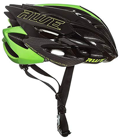 AWE® AWESpeed™ In Mould Adult E-Bike/Bike Road Racing Helmet 58-61cm Black/Green/Carbon *FREE 5 YEAR CRASH REPLACEMENT*