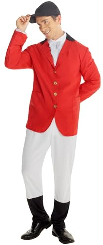 Morph Reiter Kostüm Herren, Fuchsjagd Halloween Kostüm Erwachsene | Rote Reitjacke & Reithut, Weiße Kontrast-Details, Zum Überziehen, Perfekt für Halloween, Ideal zum Verkleiden