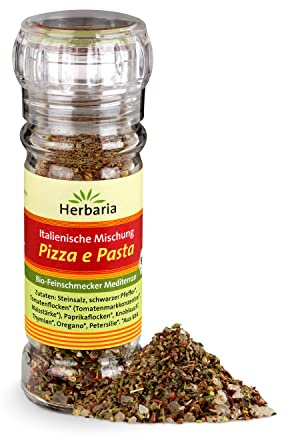 Pizza e Pasta bio Mühle 1 x 50 g | Mediterranes Bio Gewürz, würzig-fruchtig mit italienischen Kräutern, für Pizza, Pasta & Bruschetta, in der Mühle
