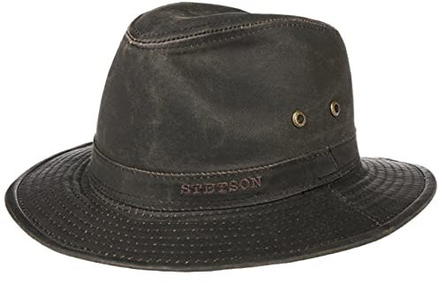Stetson Sombrero vagabundo Traveller para Hombre - Sombrero Aventurero de algodón con protección UV 40+ - Sombrero de Exteriores Estilo Retro - Verano/Invierno - marrón S (54-55 cm)