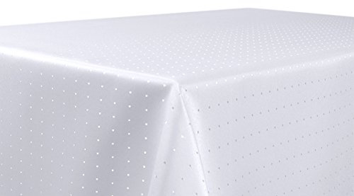 BEAUTEX Damast Tischdecke Punkte oval 135x180 Weiß bügelfrei pflegeleicht | fleckenabweisend, Lotuseffekt, formstabil, strapazierfähig, eleganter Glanz, hochwertige Tischwäsche für Alltag & Anlass