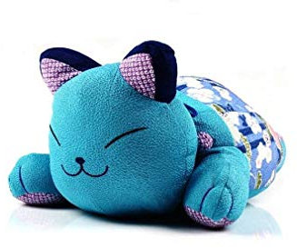 lachineuse – Blaue japanische Kawaii-Katze – Kopfkissenform – Glückskatze – Japanische Traditionen – Zen-Dekor – Geschenkidee aus Japan und Asien