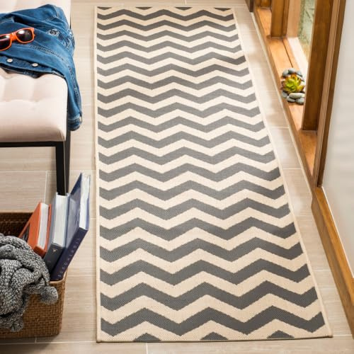 SAFAVIEH Washable Rug Outdoor Courtyard Collection - 2'3 x 8' Runner, Grey & Beige, Non-Shedding & Easy Cleaning, Ideal for Patio, Entryway, Mudroom, Hallway, Kitchen (CY6244-246)