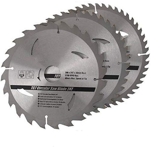 3 Pack 200mm x 30mm TCT Circular Saw Blades – 25mm, 18mm, 16mm Rings – 20, 40 & 48 Tooth - Fine Cuts, Cutting Wood, Softwood, Chipboards - Loops