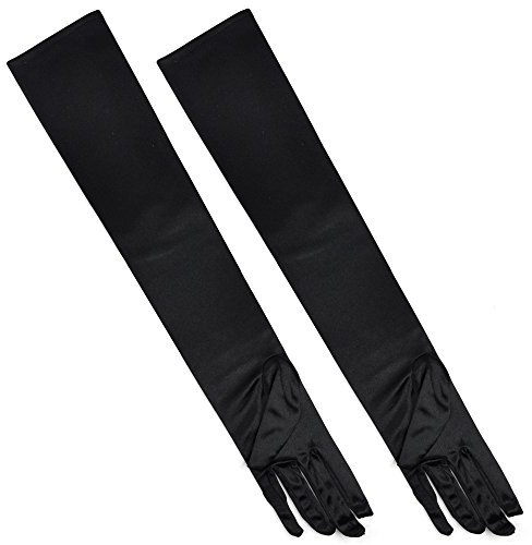 TRIXES Stylische lange schwarze Retro-Handschuhe aus Kunstseidenhandschuhen für karneval