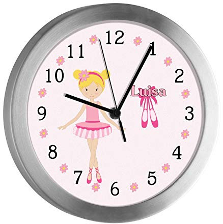 CreaDesign Kinder Funkwanduhr mit (Wunsch) Namen | Kinderzimmer Funkuhr| mit Analog ? Ziffernblatt | geräuscharm | Wanduhr Kind | Motiv Ballerina