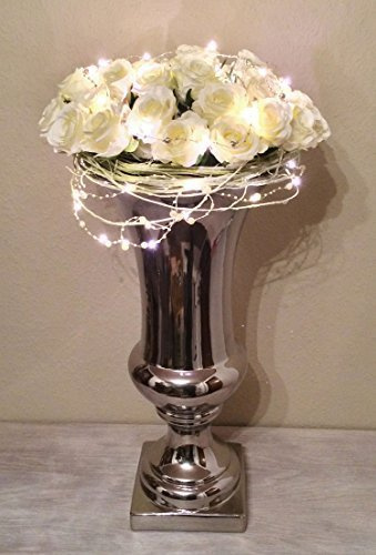 Trumpet 25 cm Keramik Vase Silber Trompetenvase Blumenvase Deko Shabby Chic -9175-25