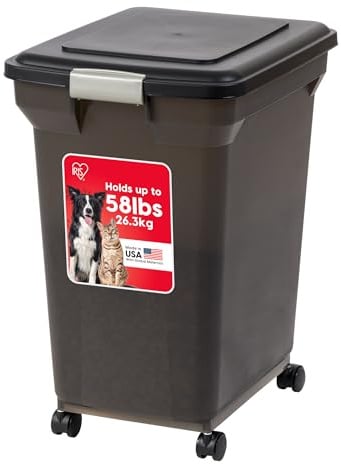 IRIS USA Dog Food Storage Container, Up to 58 lbs, Smoke Black, Made in USA