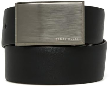 Perry Ellis Men's Portfolio Patterned Plaque 100% Leather Reversible Belt , Blk20, 34