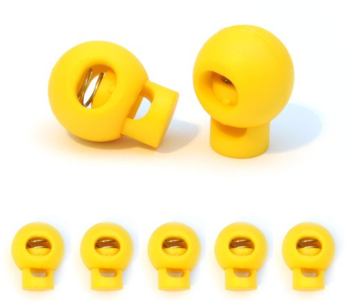 Ganzoo Kordelstopper 1-Loch 5mm, 5 Stück, Federverschluss, Tanka, Kordelklemme für Seile, Schnürsenkel, Kordeln, Schnur, Rucksack, Gummikordel, Schnellverschluss, Seilstopper, Kunststoff, gelb