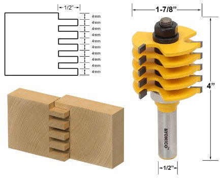 Yonico 15130 - Box Joint Router Bit, Cutting Height: 1-1/2, Cutting Depth: 1/2 - 1/2 Shank