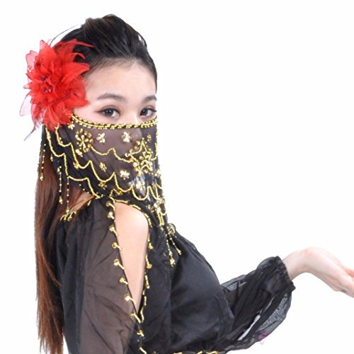 Best Dance Gesichtsschleier zum Bauchtanzen für Damen, mit Perlen, Pflaumenfarbe Gr. Einheitsgröße, Schwarz